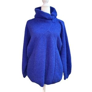 Vtg Helen Hamann Women's Medium Sweater Blue Pullover Hand Knit Peru Alpaca RARE